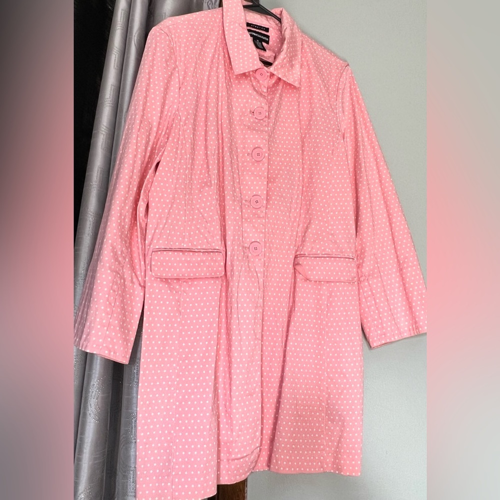 Norton McNaughton Pink White Polka Dot Trench Coat